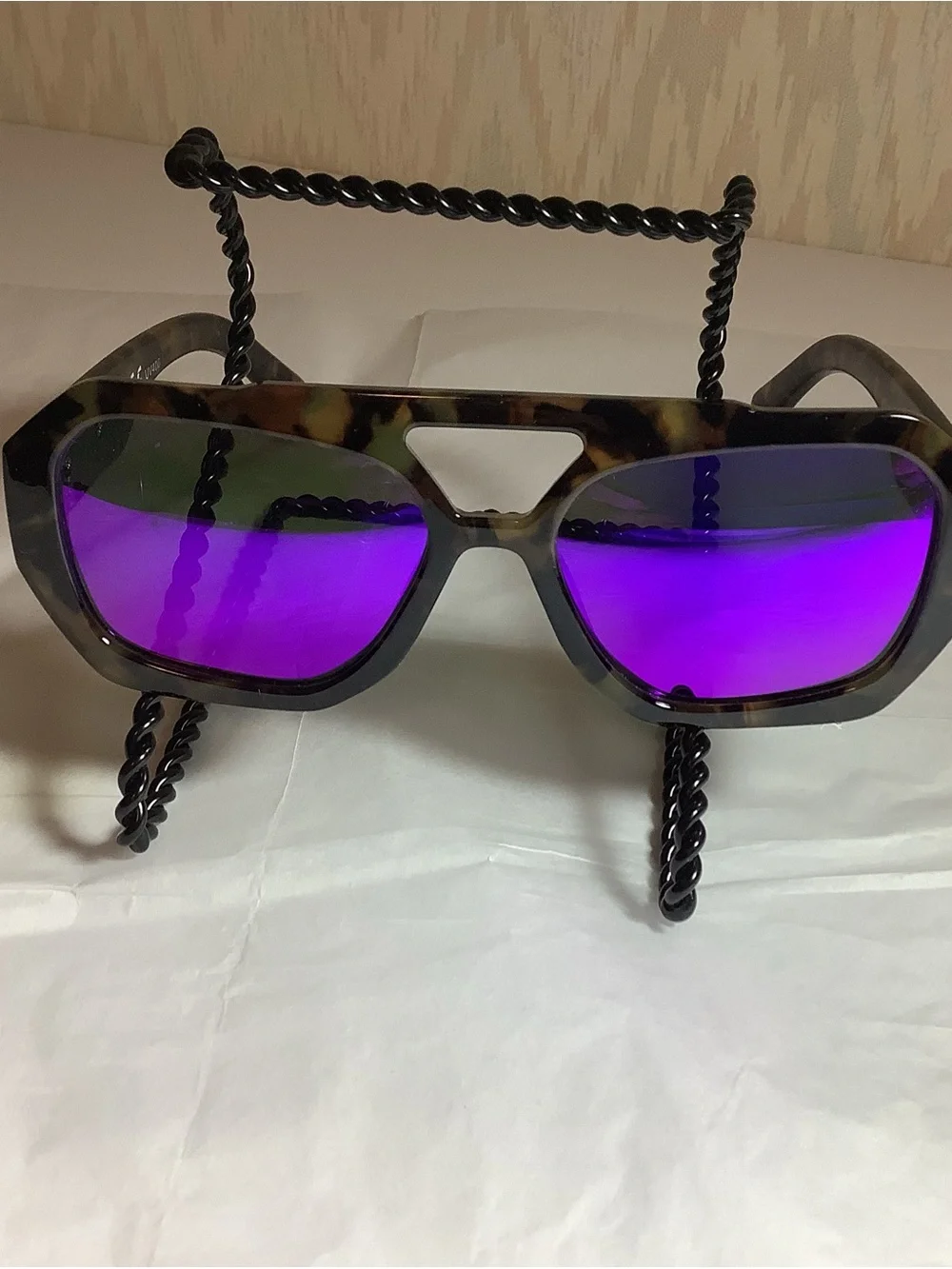 Geometric polarized square double bridge sunglasses by Sojo.